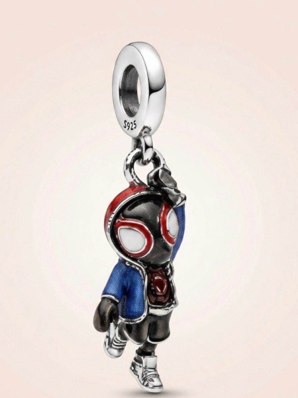 Sterling Silver Spider Hero Charm Pendant in Blue and Red